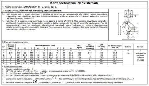 HAK Z ZABEZPIECZENIEM OBROTOWY 3000KG GM-HO HAK Z ZABEZPIECZENIEM OBROTOWY 3000KG GM-HO