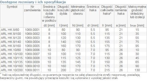DYBEL RAMOWY Z HAKIEM KĄTOWYM ARL 10/100MM DYBEL RAMOWY Z HAKIEM KĄTOWYM ARL 10/100MM