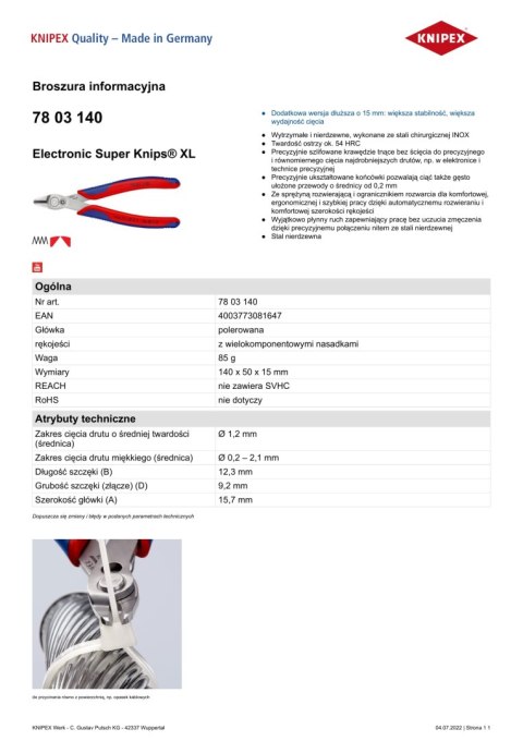 SZCZYPCE DO CIĘCIA 140MM ELECTRONIC SUPER KNIPS XL SZCZYPCE DO CIĘCIA 140MM ELECTRONIC SUPER KNIPS XL