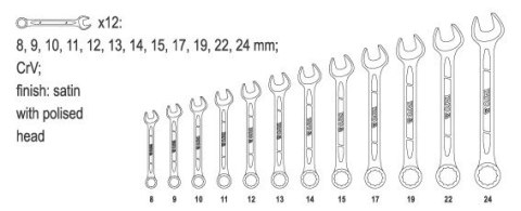 KOMPLET KLUCZY PŁASKO-OCZKOWYCH 12-CZĘŚCI 8-24MM POLEROWANE KOMPLET KLUCZY PŁASKO-OCZKOWYCH 12-CZĘŚCI 8-24MM POLEROWANE