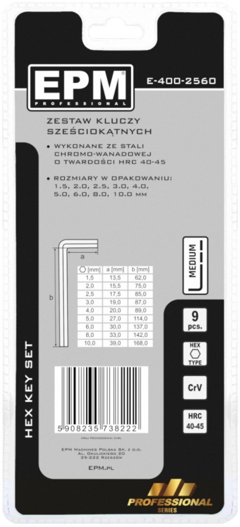 KOMPLET KLUCZY IMBUSOWY ''HEX'' TYP L 9SZT ŚREDNIE KOMPLET KLUCZY IMBUSOWY ''HEX'' TYP L 9SZT ŚREDNIE