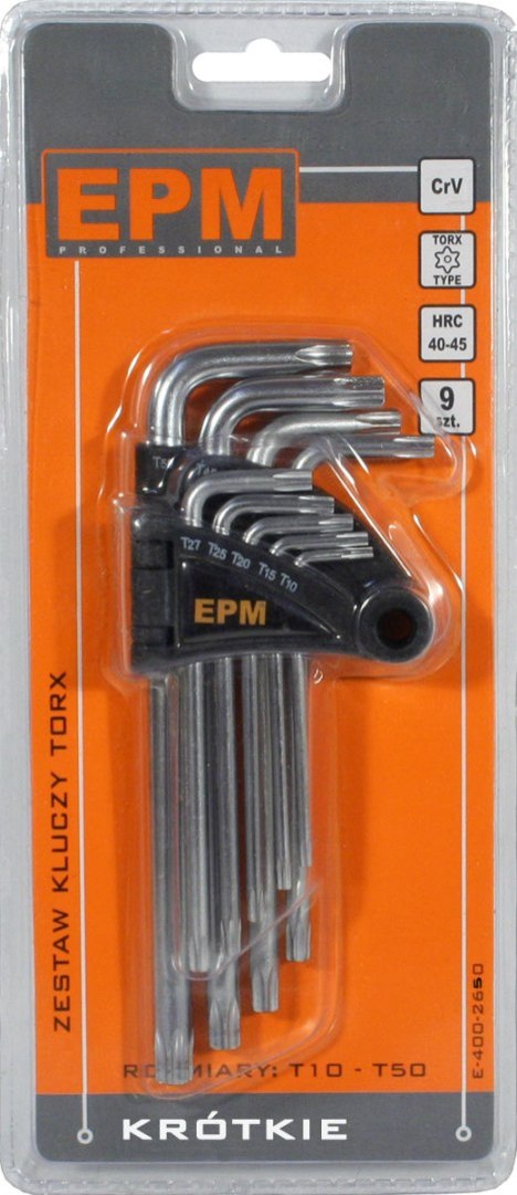 KOMPLET KLUCZY TORX TYP L T10-T50 9SZT. KRÓTKIE KOMPLET KLUCZY TORX TYP L T10-T50 9SZT. KRÓTKIE