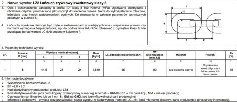 ŁAŃCUCH ZRYWKOWY PROFIL 'D' 8*28MM KL.8 LC45KN ŁAŃCUCH ZRYWKOWY PROFIL 'D' 8*28MM KL.8 LC45KN