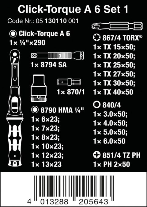 KLUCZ DYNAMOMETRYCZNY CLICK-TORQUE 1/4''2.5-25NM, 20CZĘŚCI KLUCZ DYNAMOMETRYCZNY CLICK-TORQUE 1/4''2.5-25NM, 20CZĘŚCI