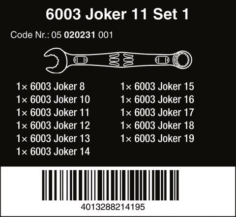 ZESTAW KLUCZY PŁASKO-OCZKOWYCH 6003 JOKER 11SZT. ZESTAW KLUCZY PŁASKO-OCZKOWYCH 6003 JOKER 11SZT.