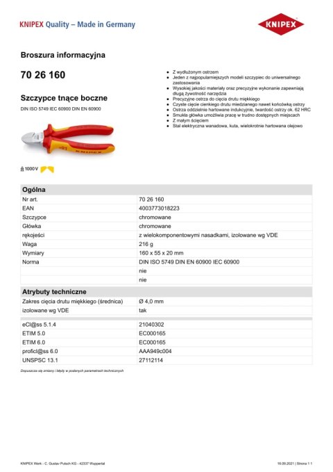 SZCZYPCE TNĄCE BOCZNE IZOLOWANE 160MM SZCZYPCE TNĄCE BOCZNE IZOLOWANE 160MM