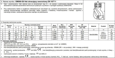HAK SKRACAJĄCY ZE SWORZNIEM 13MM G8 WILL 5.3T HAK SKRACAJĄCY ZE SWORZNIEM 13MM G8 WILL 5.3T