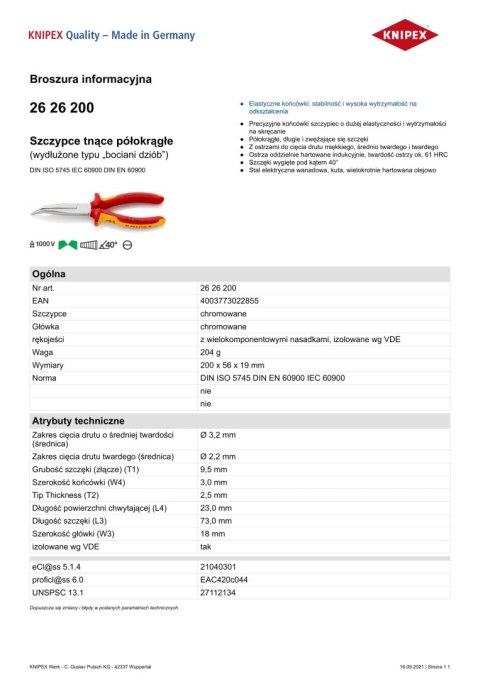 SZCZYPCE IZOLOWANE WYDŁUŻONE WYGIĘTE TNĄCE PÓŁOKRĄGŁE 200MM SZCZYPCE IZOLOWANE WYDŁUŻONE WYGIĘTE TNĄCE PÓŁOKRĄGŁE 200MM