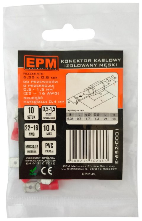 KOŃCÓWKA WSUWANA IZOLOWANA 0.5-1.5MM 0.8-6.35 10 SZTUK KOŃCÓWKA WSUWANA IZOLOWANA 0.5-1.5MM 0.8-6.35 10 SZTUK