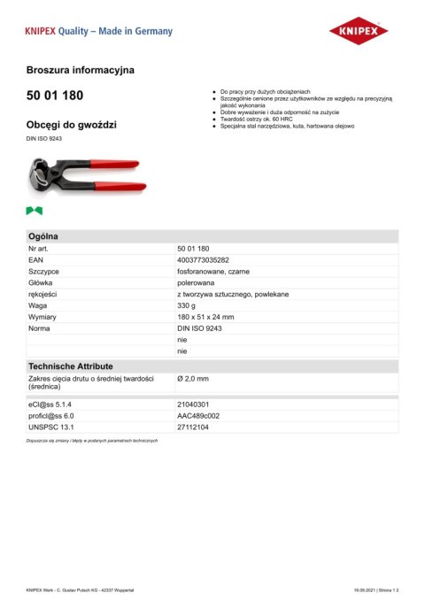 OBCĘGI DO GWOŹDZI 180MM OBCĘGI DO GWOŹDZI 180MM