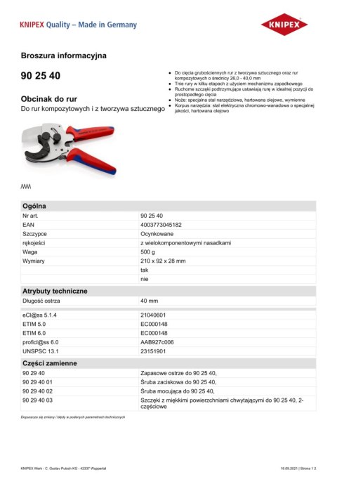 OBCINAK DO RUR KOMPOZYTOWYCH I Z TWORZYWA 210MM OBCINAK DO RUR KOMPOZYTOWYCH I Z TWORZYWA 210MM