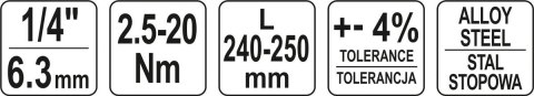 KLUCZ DYNAMOMETRYCZNY 1/4'' 2.5-20NM KLUCZ DYNAMOMETRYCZNY 1/4'' 2.5-20NM
