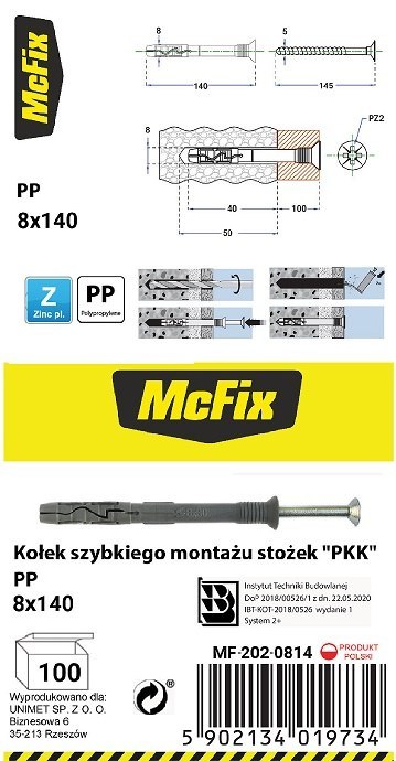 KOŁEK SZYBKI MONTAŻ STOŻEK PP 8*140MM KOŁEK SZYBKI MONTAŻ STOŻEK PP 8*140MM