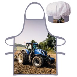 Fartuszek dziecięcy z czapką Traktor niebieski Aptex