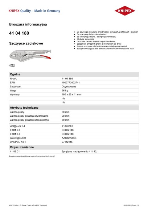 SZCZYPCE ZACISKOWE UNIWERSALNE 180MM SZCZYPCE ZACISKOWE UNIWERSALNE 180MM