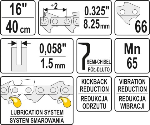 ŁAŃCUCH TNĄCY DO PILARKI 16'' .325 1.5MM 66Z ŁAŃCUCH TNĄCY DO PILARKI 16'' .325 1.5MM 66Z