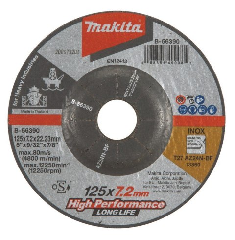 TARCZA DO STALI NIERDZEWNEJ 125*7.2*22MM AZ24N TARCZA DO STALI NIERDZEWNEJ 125*7.2*22MM AZ24N