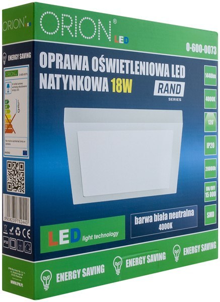 PANEL LED NATYNKOWY Z ZASILACZEM RAND 225*225 18W PANEL LED NATYNKOWY Z ZASILACZEM RAND 225*225 18W