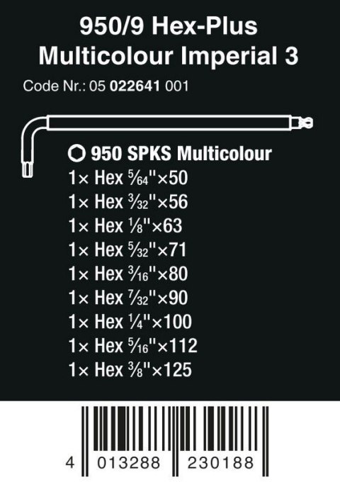 ZESTAW KLUCZY TRZPIENIOWYCH 950/9 HEX-PLUS MULTICOLOU 9CZR ZESTAW KLUCZY TRZPIENIOWYCH 950/9 HEX-PLUS MULTICOLOU 9CZR