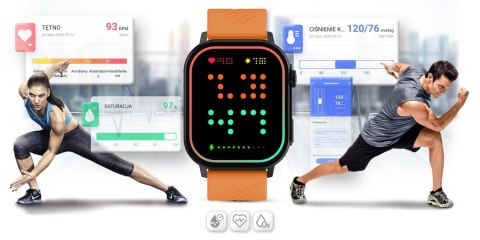 Smartwatch Gravity GT15-2 Pomarańczowy Pasek Silikonowy + Czarna Bransoleta Smartwatch Gravity GT15-2 Pomarańczowy Pasek Silikonowy + Czarna Bransoleta
