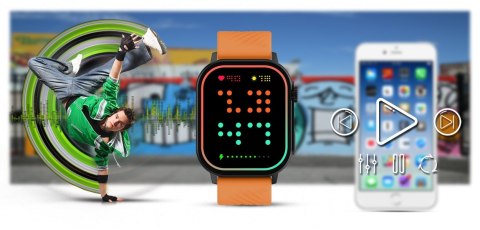 Smartwatch Gravity GT15-2 Pomarańczowy Pasek Silikonowy + Czarna Bransoleta Smartwatch Gravity GT15-2 Pomarańczowy Pasek Silikonowy + Czarna Bransoleta