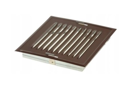 KRATKA METALOWA SKOŚNA W RAMCE Z SIATKĄ 14*14CM BRĄZ KRATKA METALOWA SKOŚNA W RAMCE Z SIATKĄ 14*14CM BRĄZ