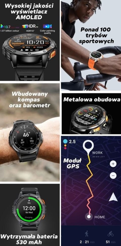 Smartwatch Męski GRAVITY GPS GT24-3 Czarny Pasek Silikonowy + Pomarańczowy Pasek Silikonowy Smartwatch Męski GRAVITY GPS GT24-3 Czarny Pasek Silikonowy + Pomarańczowy Pasek Silikonowy