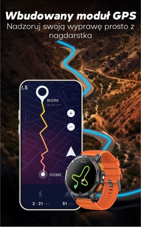 Smartwatch Męski GRAVITY GPS GT24-3 Czarny Pasek Silikonowy + Pomarańczowy Pasek Silikonowy Smartwatch Męski GRAVITY GPS GT24-3 Czarny Pasek Silikonowy + Pomarańczowy Pasek Silikonowy