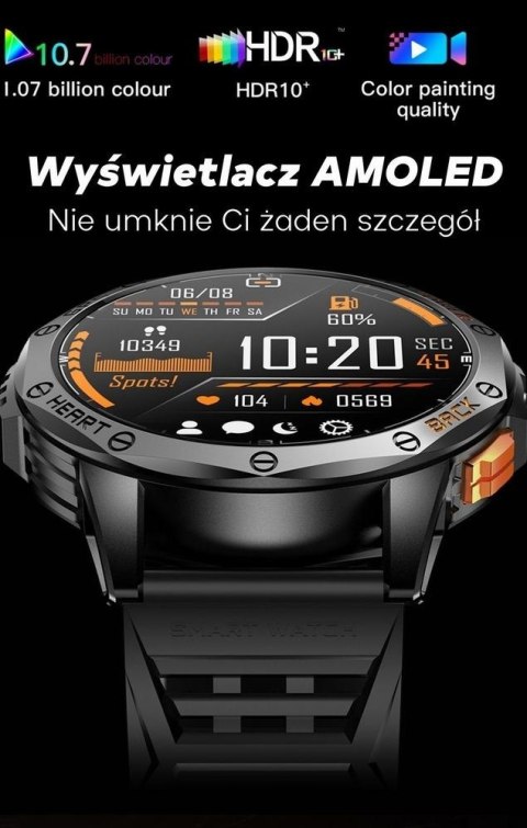 Smartwatch Męski GRAVITY GPS GT24-3 Czarny Pasek Silikonowy + Pomarańczowy Pasek Silikonowy Smartwatch Męski GRAVITY GPS GT24-3 Czarny Pasek Silikonowy + Pomarańczowy Pasek Silikonowy