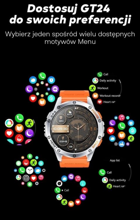 Smartwatch Męski GRAVITY GPS GT24-3 Czarny Pasek Silikonowy + Pomarańczowy Pasek Silikonowy Smartwatch Męski GRAVITY GPS GT24-3 Czarny Pasek Silikonowy + Pomarańczowy Pasek Silikonowy