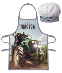 Fartuszek dziecięcy z czapką Traktor zielony Aptex